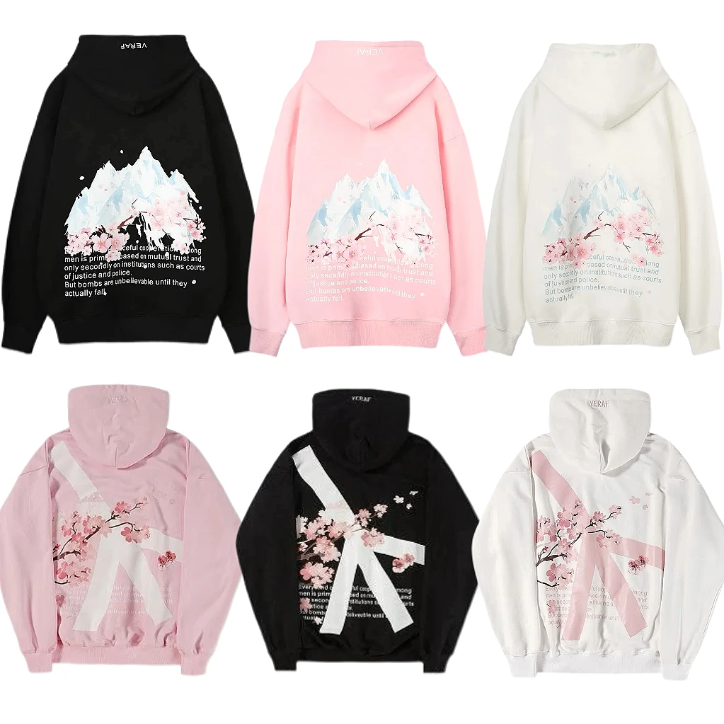 Japan Y2K Harajuku Cute Cherry Blossom Graphic Print Oversized Hoodie Men Women Fashion Casual Pullover Sweatshirt Jacket Tops