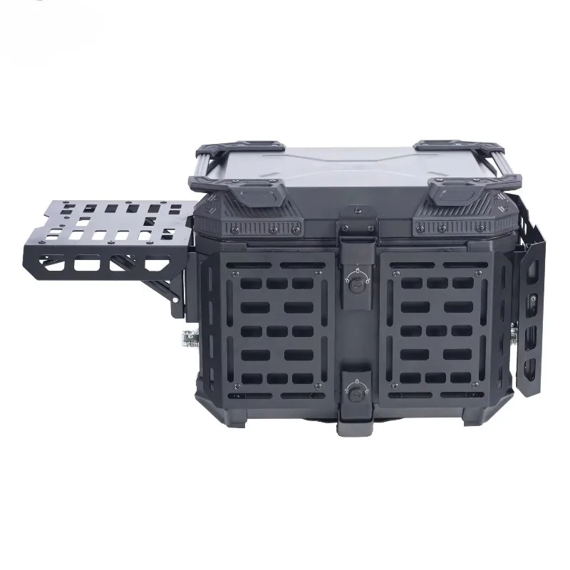 【2026】45L Armor Style Aluminum Motorcycle Top Box Waterproof Mecha Tail Box With Dual Side Expandable Luggage Case Universal Tru