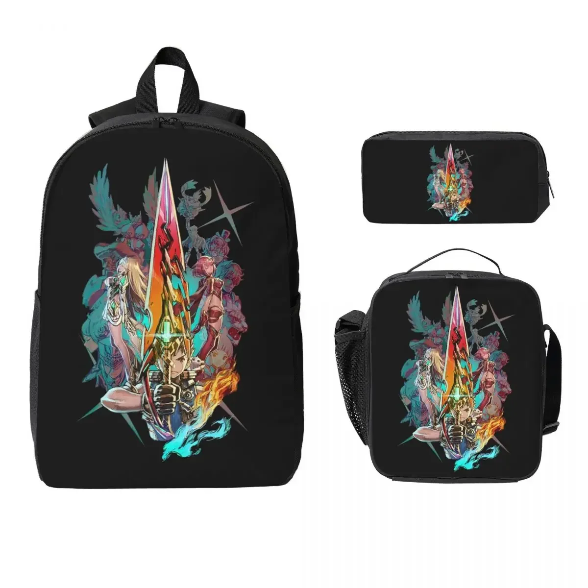 Xenoblade Chronicles 2 - Team Backpack Boys Girls BookBag School Bag Laptop Shoulder Bags 3ps Insulated Lunch Bag Pencil Case