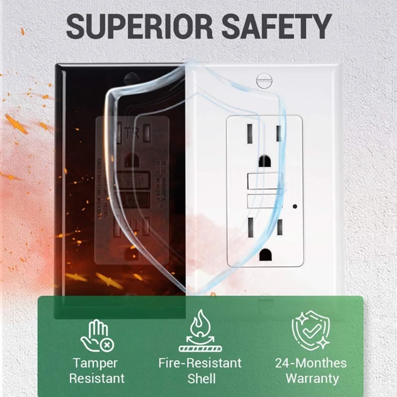 ABPP-GFCI Outlet 15 Amp, Self-Test GFI Electrical Outlet, Tamper Resistant GFCI Receptacle With Wall Plate
