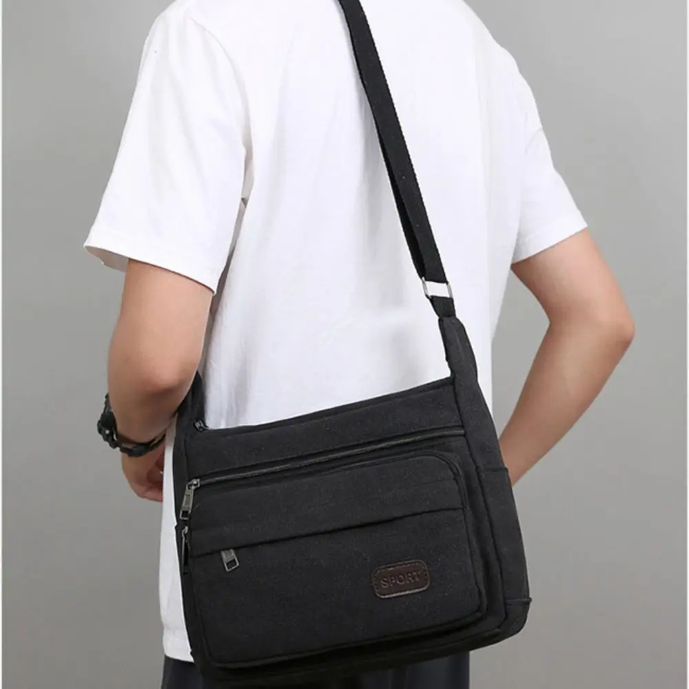 All-Match Korean Style Men Messenger Bags Solid Color Zipper Canvas Crossbody Bag Square All-match Simple Phone Bag Girls