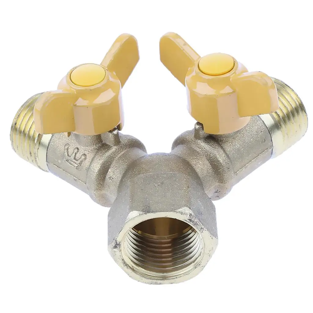 Durable Brass Gas Hose Connector Y Piece Joiner Ball Valve Splitter for Gas Water Oil Air Fuel Line