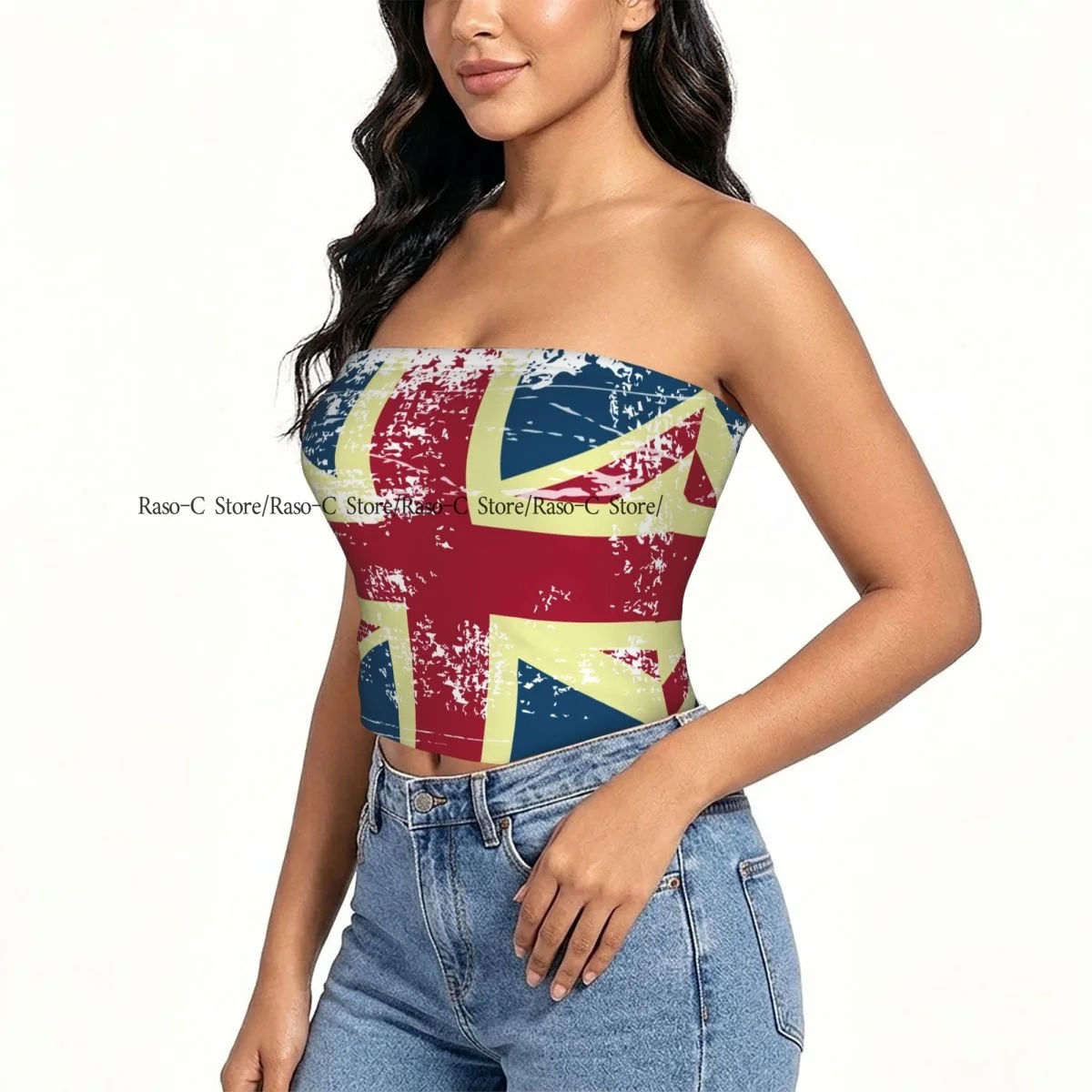 Women strapless blouses sleeveless UK British Flag Vintage halter-neck sexy short-sleeved blouses