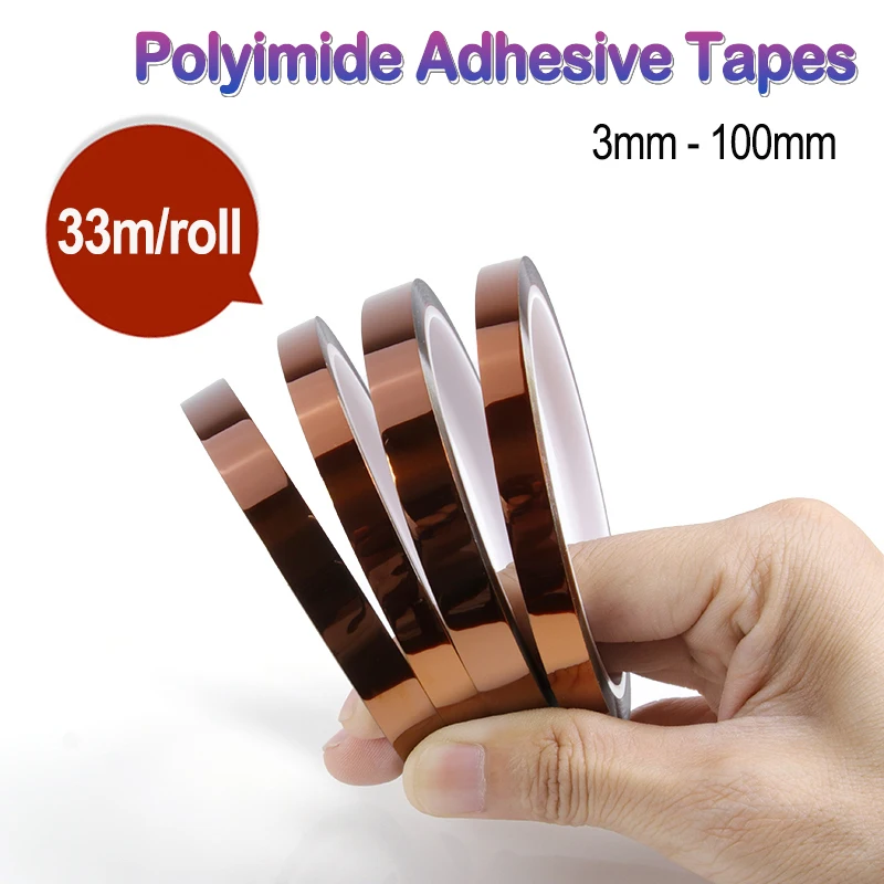 Polyimide Tape Width 3mm ~ 100mm 33meters/roll Adhesive High Temperature Resistant Board Protection Battery Insulation Seal Tape