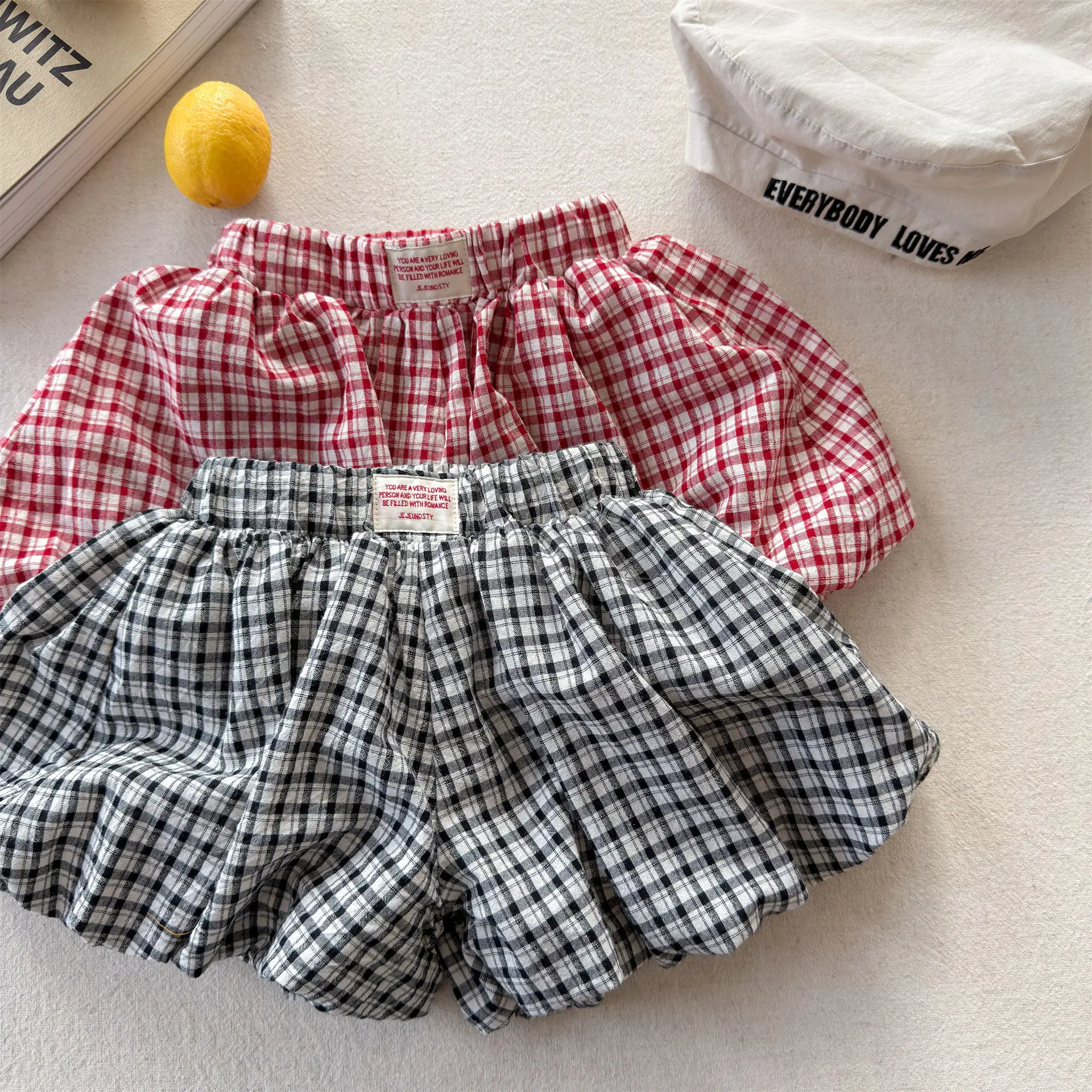 Toddler Girls Plaid Bubble Shorts Summer Loose Puffy Bloomers Elastic Waist Casual Bottoms Kids Checkered Lantern Pants Clothes