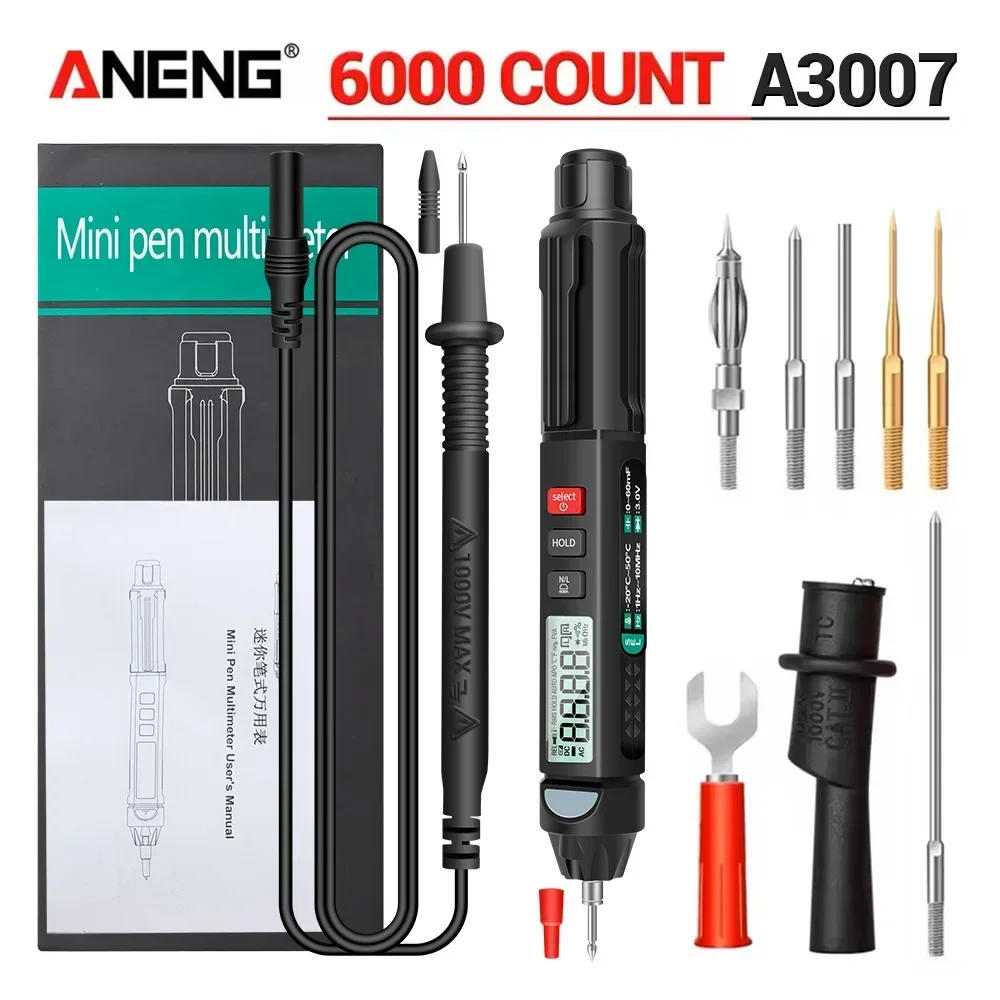 Digital Multimeter Pen Tester ANENG A3007 6000 Counts AC/DC Voltage Resistance Removable Metal Pen Tip Electrician Repair Tools