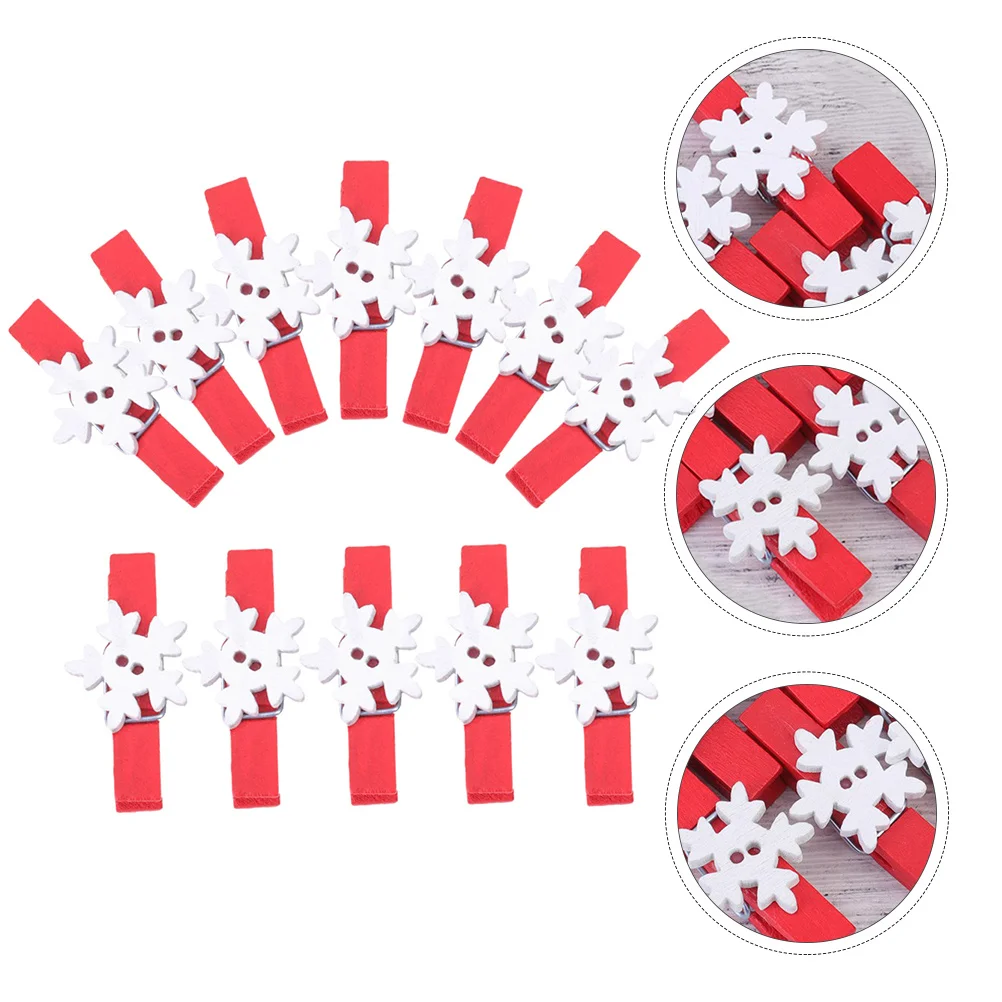 48Pcs Christmas Snowflake Wooden Clips Photo DIY Decorations for Parties and Crafts Wooden Clips Christmas Photo Clip