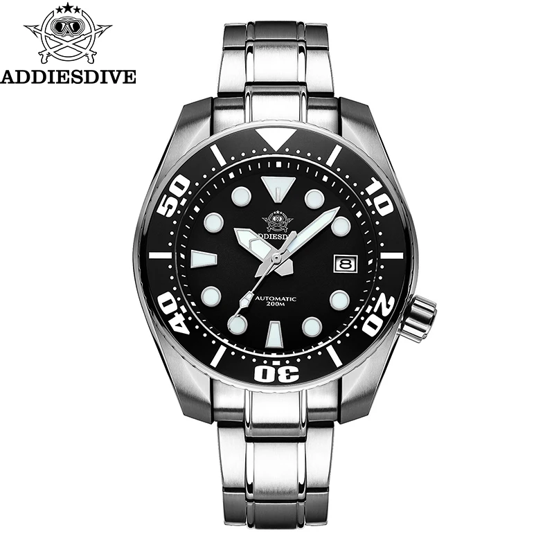 

ADDIESDIVE Men's Watch Luminous BGW9 Black Ceramic Bezel 316L Stainless Steel Sapphire NH35 Automatic Watch 200m Diving