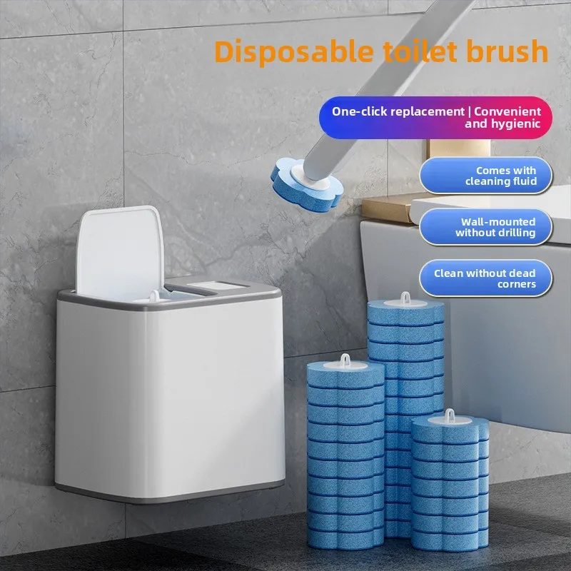 Wall Hanging Toilet Brush with Holder Long Handled Silicone Toilet Brush Soft Bristles WC Cleaning Brush Bathroom Accessories