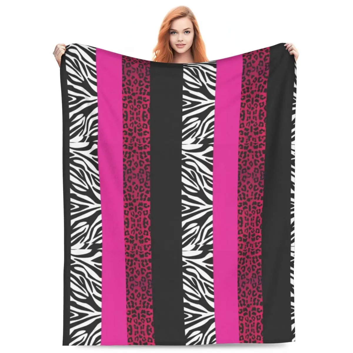 Hot Pink Zebra And Leopard Animal Print Stripes 1 Blankets Fleece Sofa Throw Blanket Breathable for Home Bedroom Office Throws
