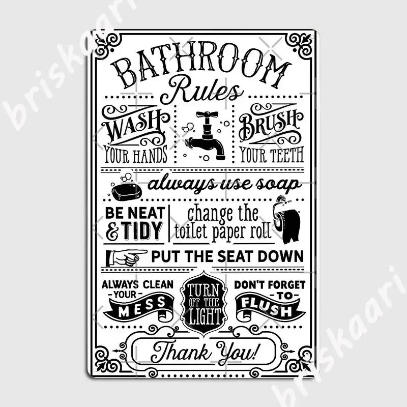 Bathroom Rules Metal Plaque Poster Plaques Club Bar Funny Wall Pub Tin Sign Poster