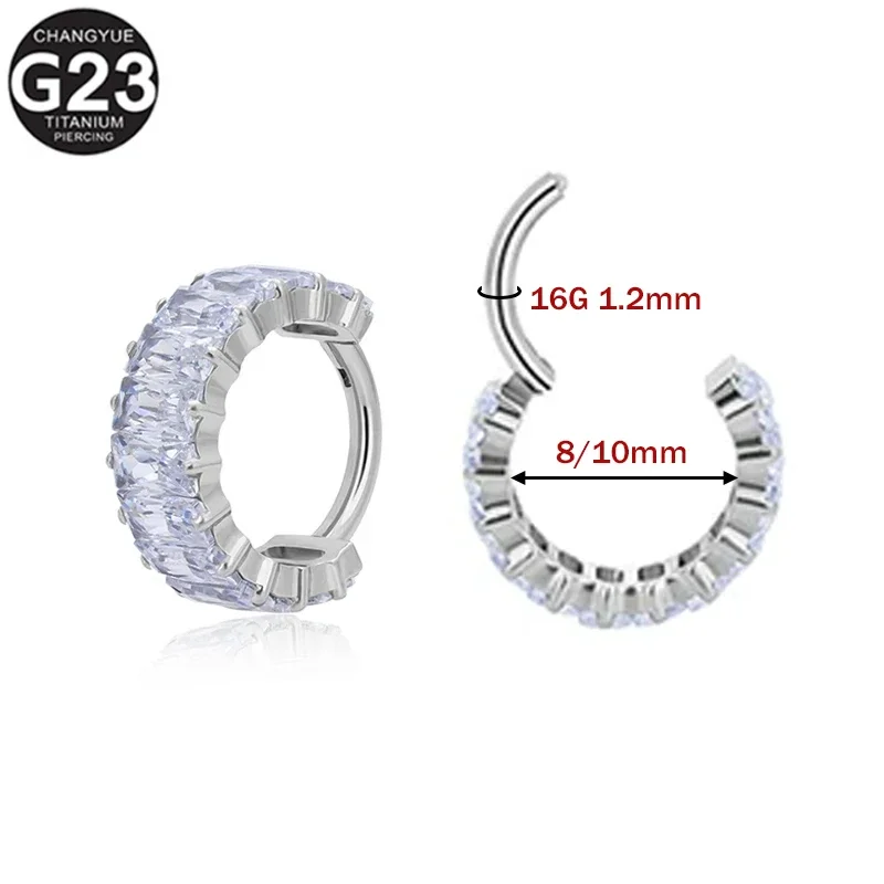 ASTM F136 Titanium Piercing 8/10MM Clicker Hoop ZC Earring Nose Rings Septum Ear Tragus Cartilage Daith Helix Body Jewelry 16G