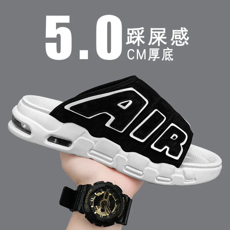 2025 New Trendy Brand Men's Slippers New Summer Style Cross-border Air Cushion Outer Wear One-row Slippers Men's Beach