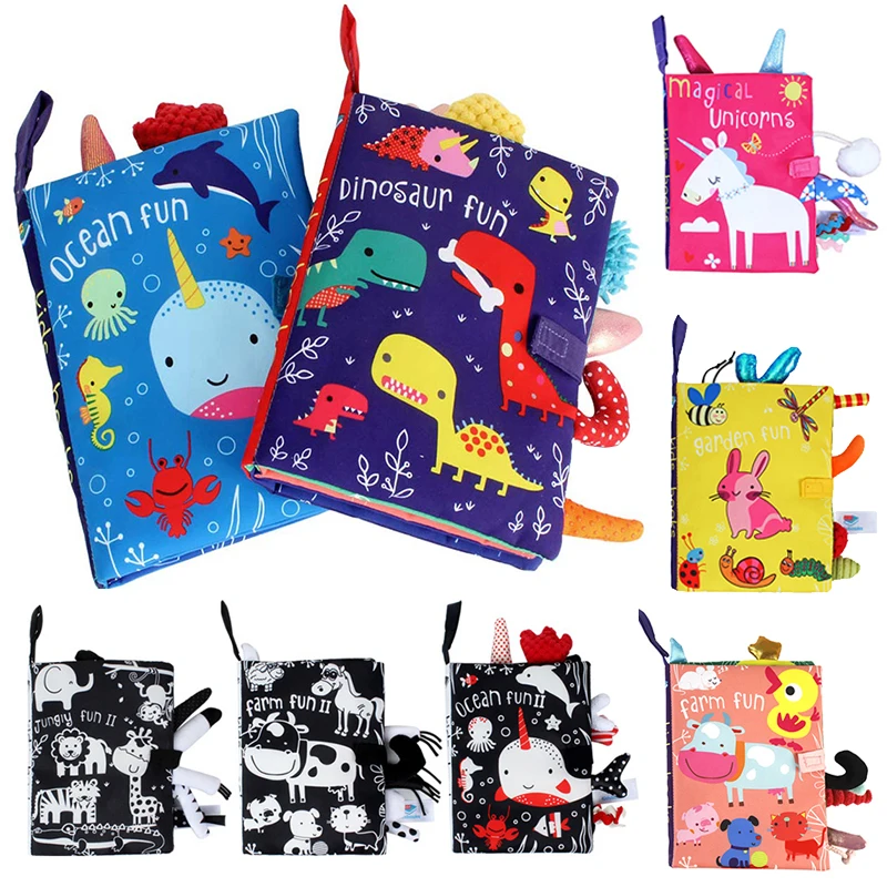 Baby Rattles Mobiles Toy Soft Animal Activity Crinkle Cloth Book Newborn Stroller Hanging Bebe Early Learning Educate Baby Toys