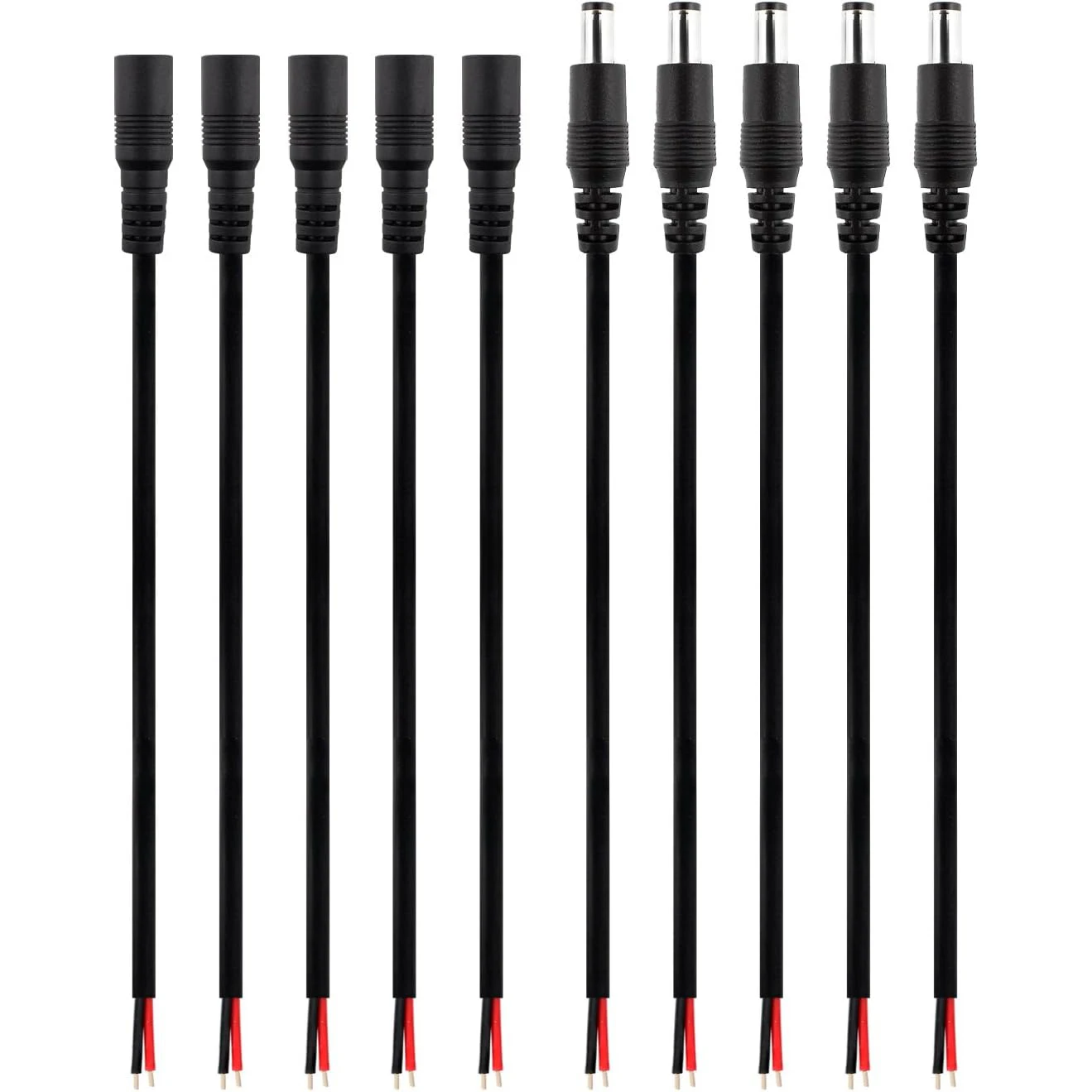10pairs DC Male Female 5.5mmx2.1mm Power Jack Adapter Plug Pigtail Cable, 15cm DC Power Pigtail Female Jack Wire for CCTV