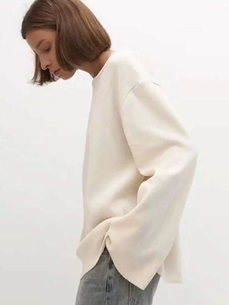 Fantoye вязаные сексуальные пуловеры с открытой спиной, женский свитер, синий свитер с длинными рукавами и круглым вырезом, женский осенний свободный повседневный уличный свитер