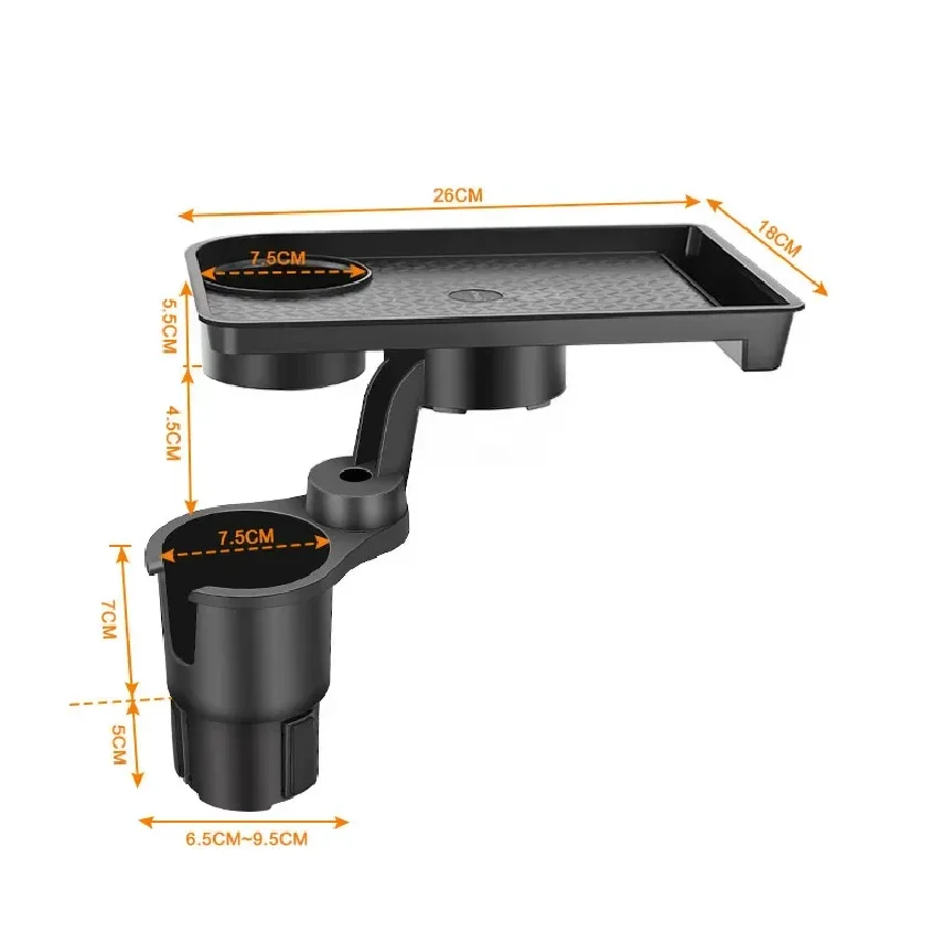 Car Cup Holder Expander Multi-Function Drink Holder with Food Table 360-Degree Adjustable Base Tray for Snack