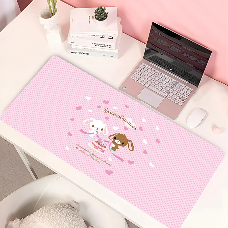 Anime Mouse Pad XXL S-Sugar B-Bunnies Cute Computer Desk Pads Non-Slip Laptop Pink Soft Office Mousepad Cartoon Kawaii PC Carpet