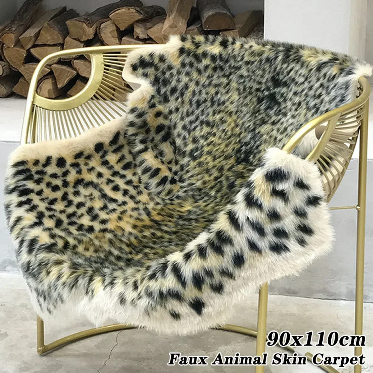 Leopard Print Rug Faux Cowhide Skin Carpet Animal Printed Furry Area Rug for Living Room Decor 90x110cm