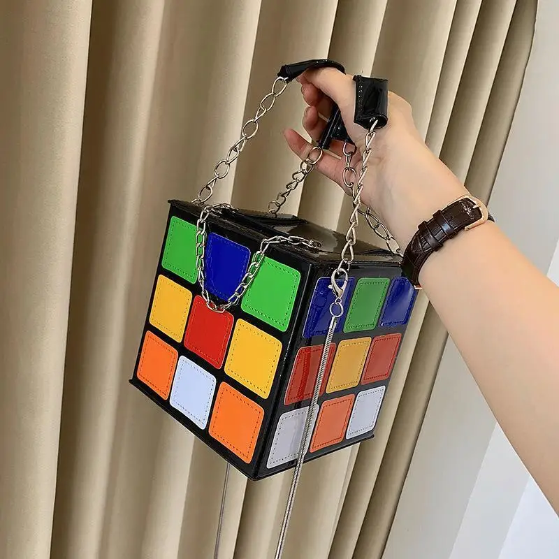 Women's Personalized Creative With Contrasting Colors, Fashionable Cube Chain Bags, Hand-Held Bag One-shoulder messenger bag