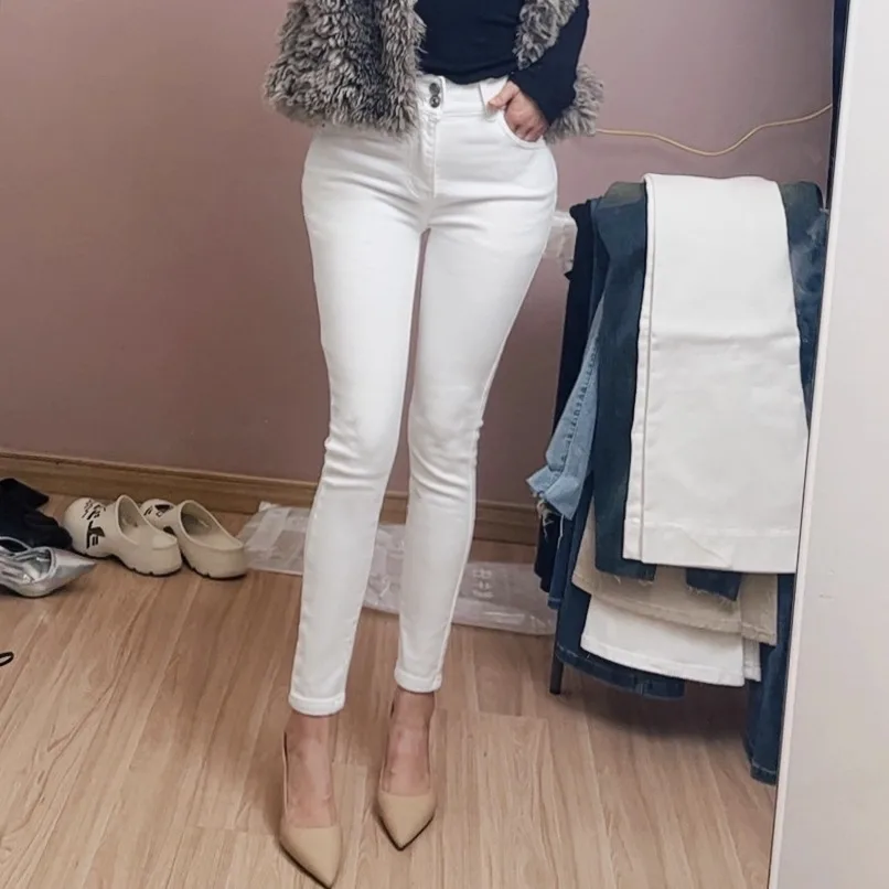 

High Waist Slim Fit Denim Pants Women's Autumn Winter Faion Korean Sle Nine-Piece Thin Fce Butt Pad Pants