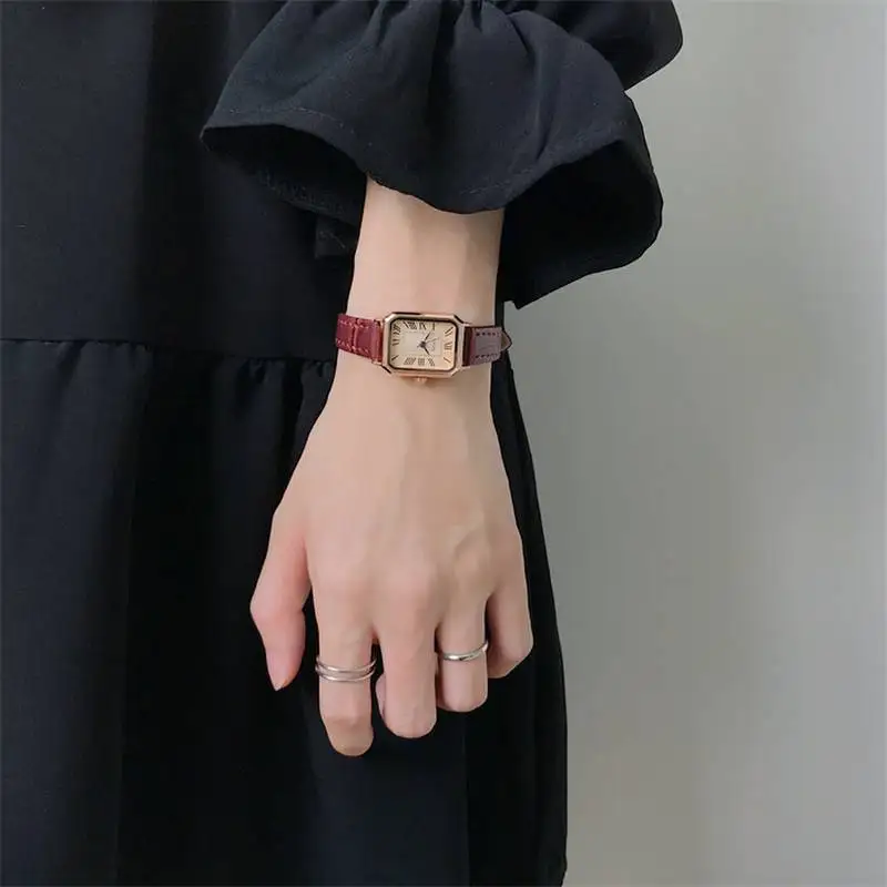 The Rectangle Minimalist Women Ultra Thin Watches Leather Band Antique Roman Dial Scale Quartz Watch Relogio Feminina