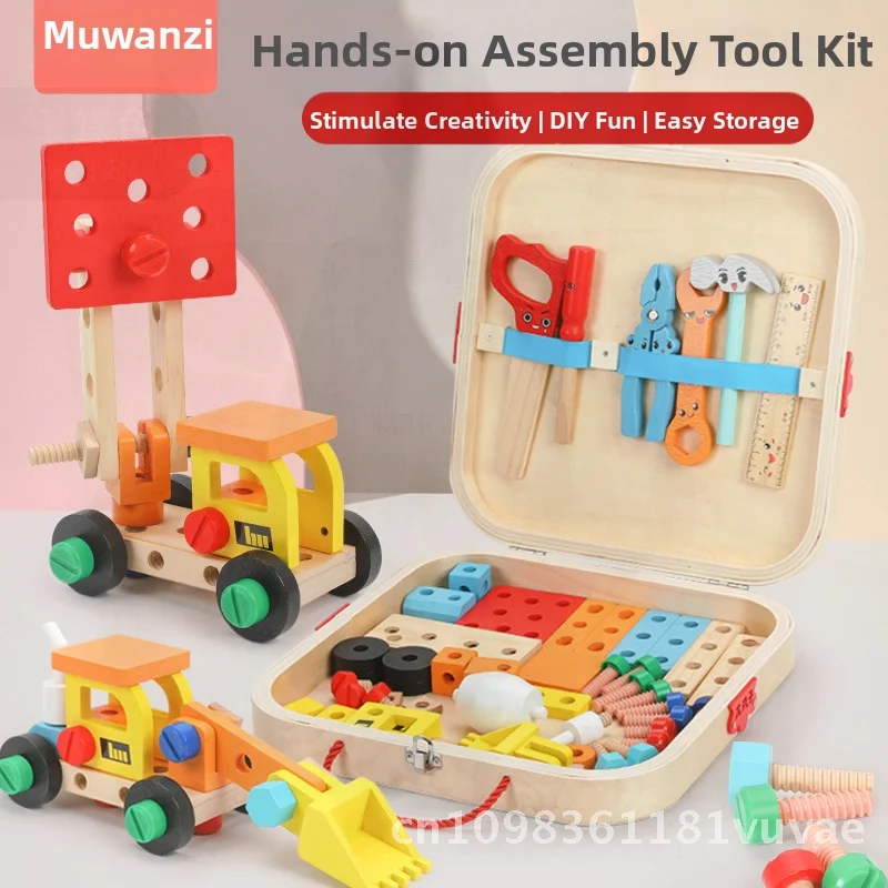 Children's DIY Multifunctional Wooden Toolbox Simulation Screw & Nut Play Set Boys Educational Hand-On Brain Activity Toy