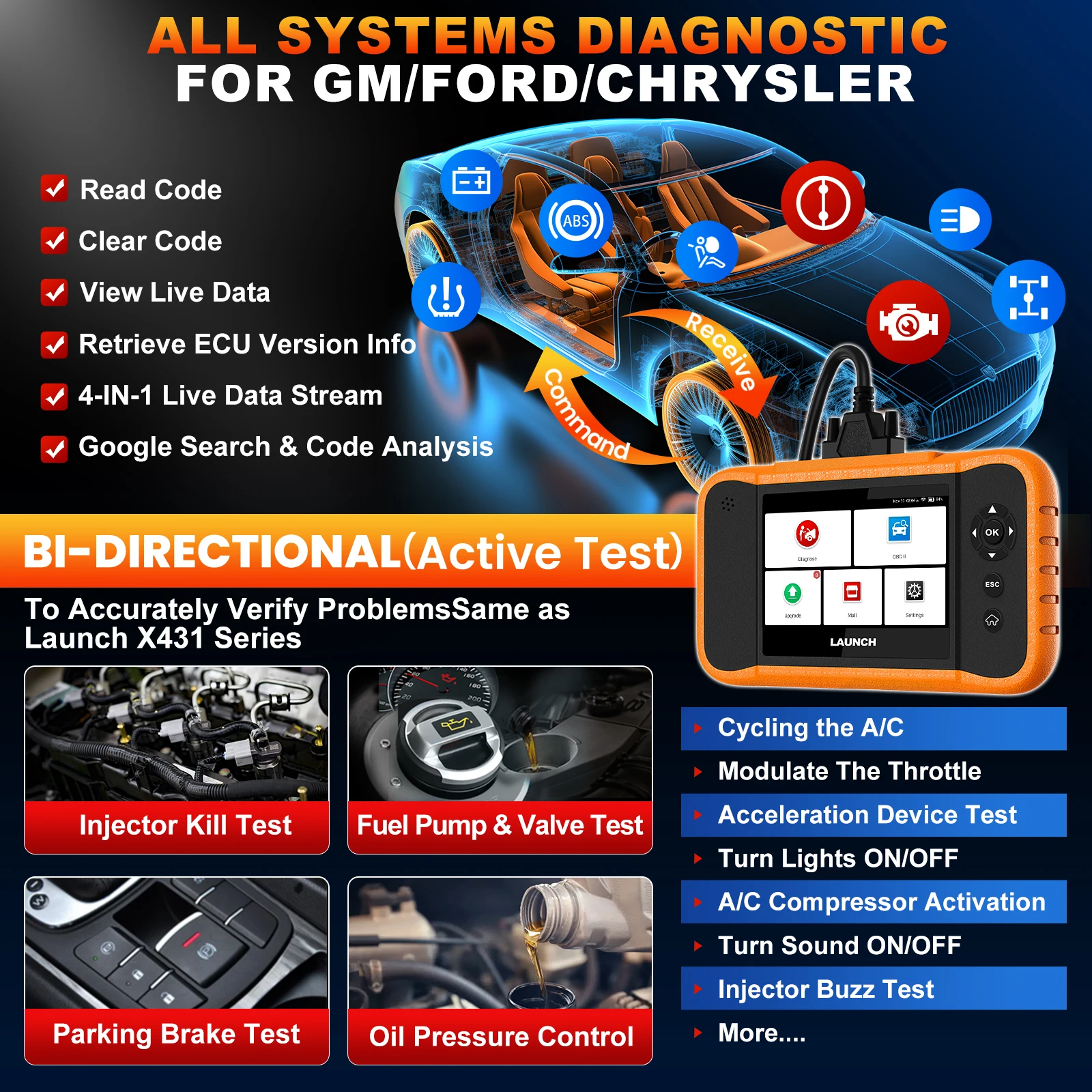 LAUNCH Creader Elite 2.0 BBA Car Full System Diagnostic Tools Auto OBD2 Scanner Active Test ECU Coding Multilingual Free Update