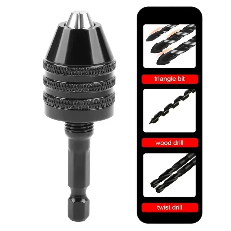 Keyless Drill Chuck 0.3-3.6mm Self-Tighten Electric Drill Bits Collet Fixture Tools 1/4