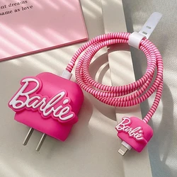 Pink Barbie Cute Data Cable Protective Cover for IPhone 20W Girl Heart Kawaii Anime Fashion Charging Head Protection Sleeve Bag