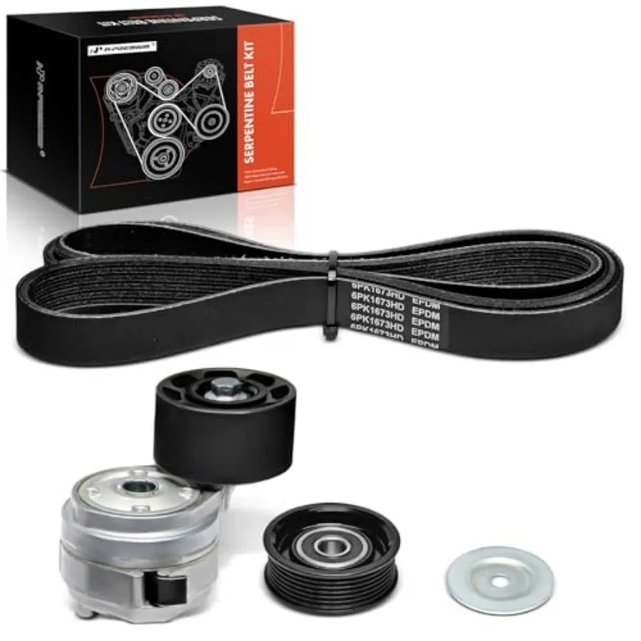 

Engine Serpentine Belt Drive Kit Compatible with Freightliner 122SD 2014-2019, Cascadia, Coronado and International Harvester 5