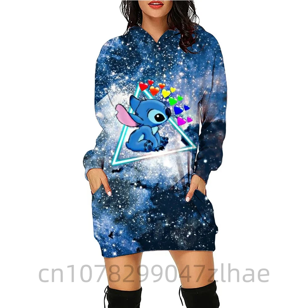 2025 Disney Long Sleeves Sexy Sweater Dress Woman Clothes Stitch Y2k Mini Dress Kawaii Hoodie Dresses for Women clothing