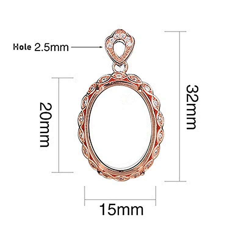 

Pendant Sterling Silver 925 Plated Gold 15x20mm Oval Cabochon Semi Mount Pendant CZ fit Amber Turquoise Garnet Gemstone Setting
