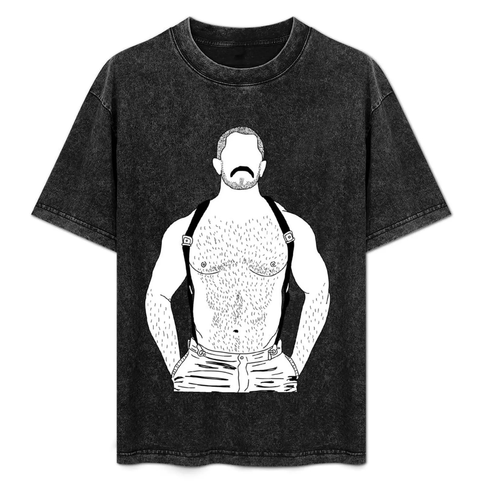 

Gay muscle bear with suspenders T-Shirt graphics baggy shirts Funny t-shirt Men's cotton t-shirt