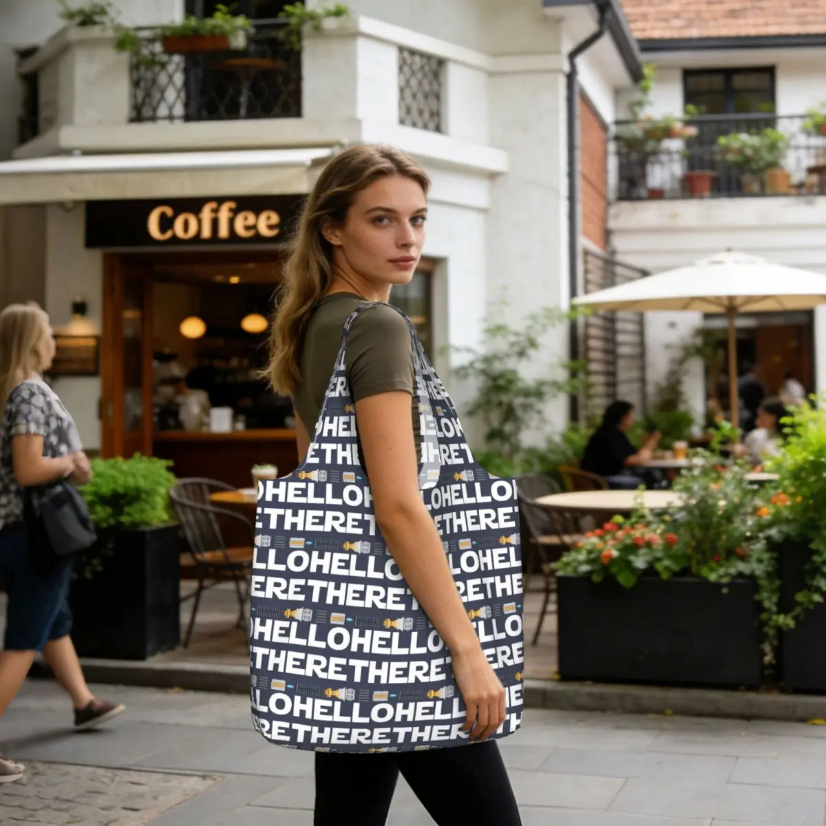 Hello There Shopping Tote Bag Canvas Large Capacity Shoulder Bags Shopper Grocery Handbag for Women