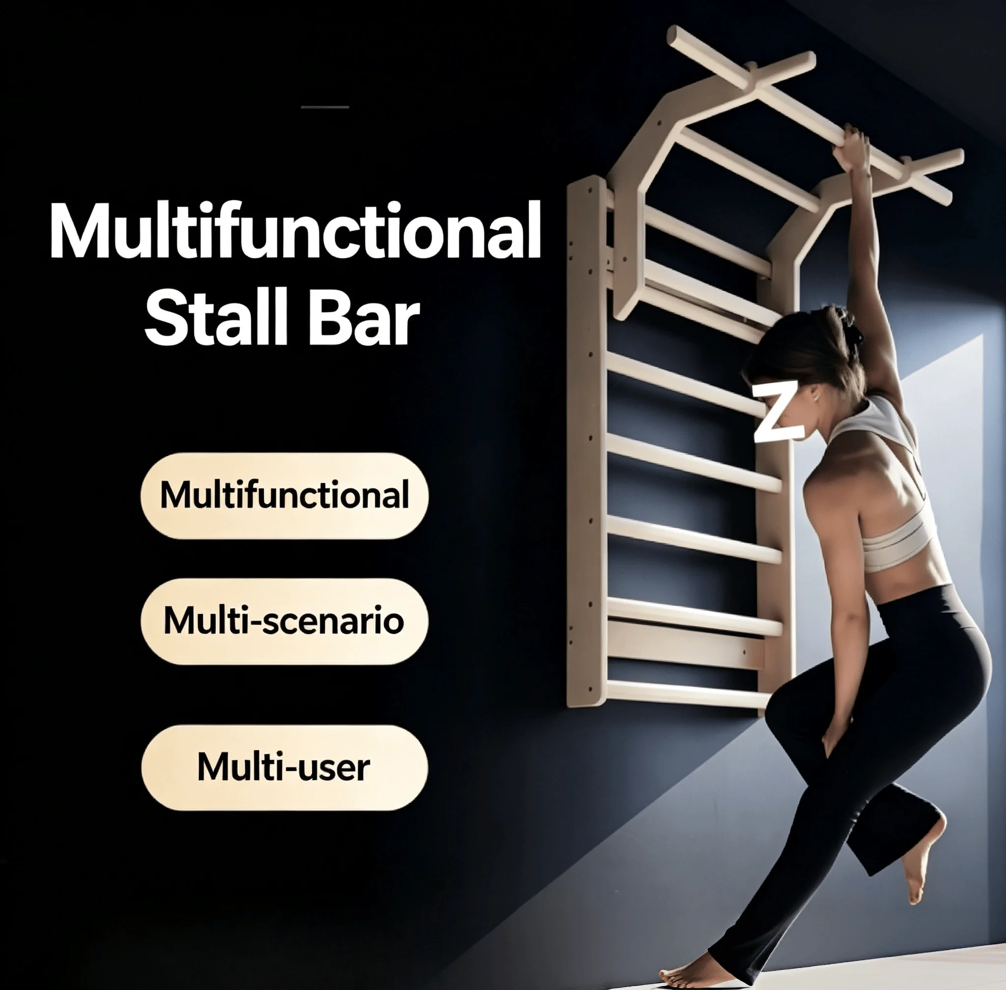 1 pcs Wall Mounted Wooden Stall Bar Yoga Stretch Swedish Ladder