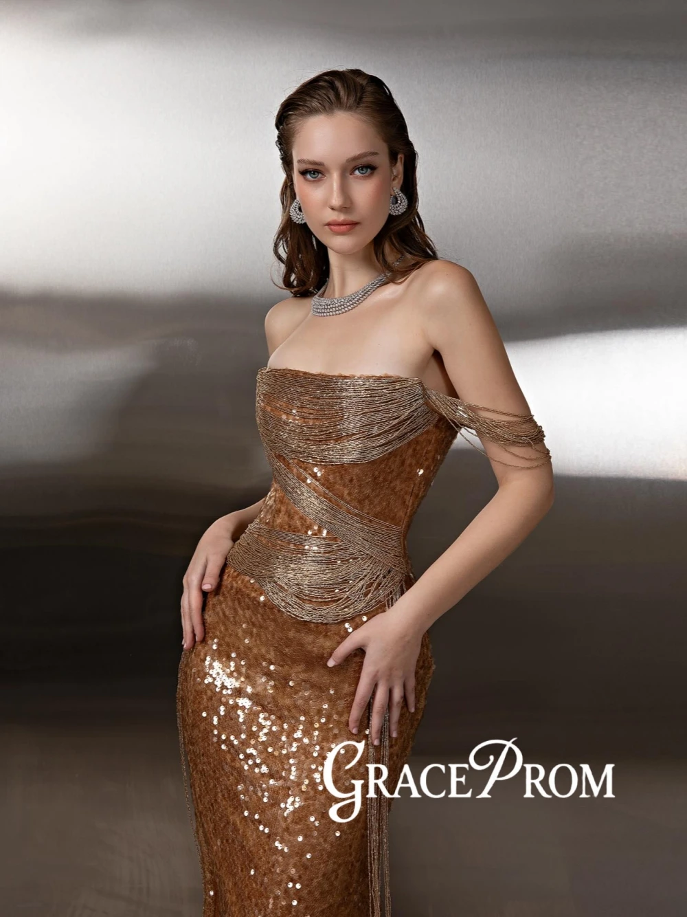 

New Arrival Glitter Mermaid Evening Dress Off Shoulder Customized Delicate Tassel Sequined Prom Gown Luxury Formal Galas Wear