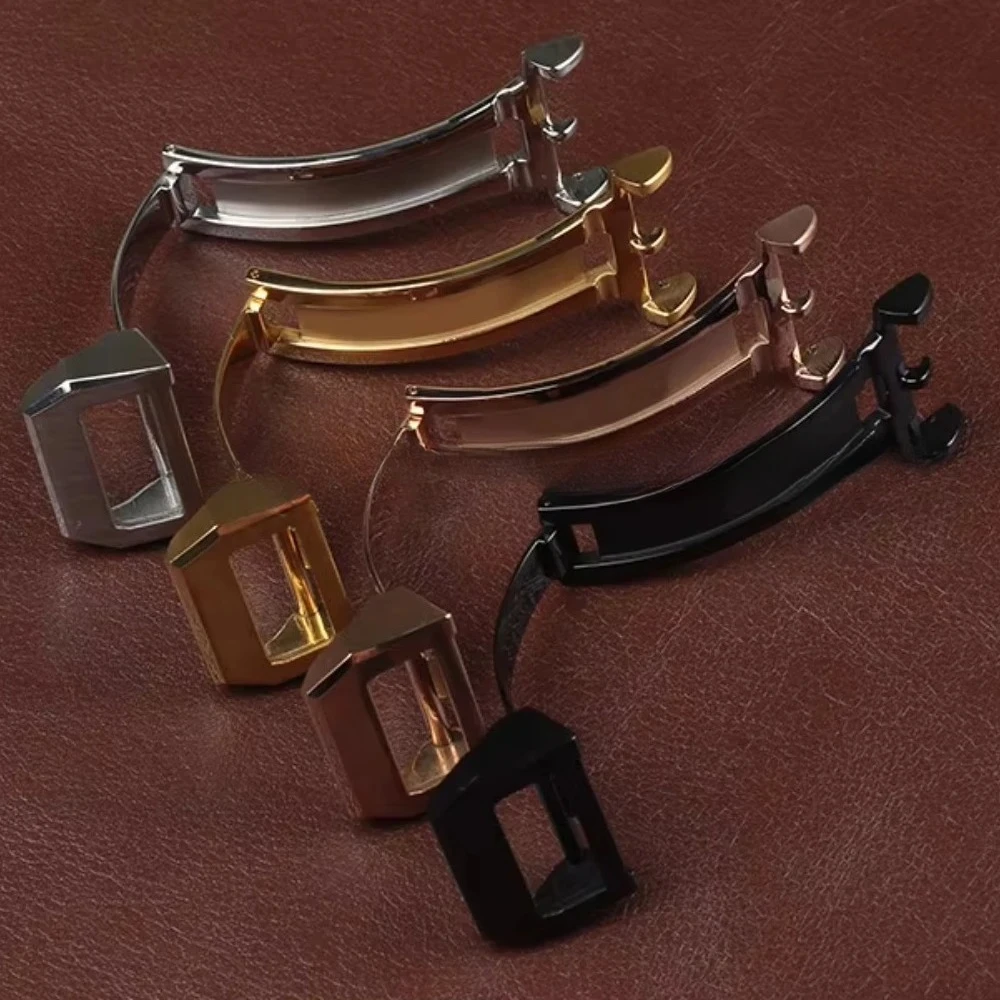 Fivela de implantação de aço inoxidável 316l para iwc piloto mark portugieser pulseira de couro de borracha ouro rosa fecho dobrável 18mm