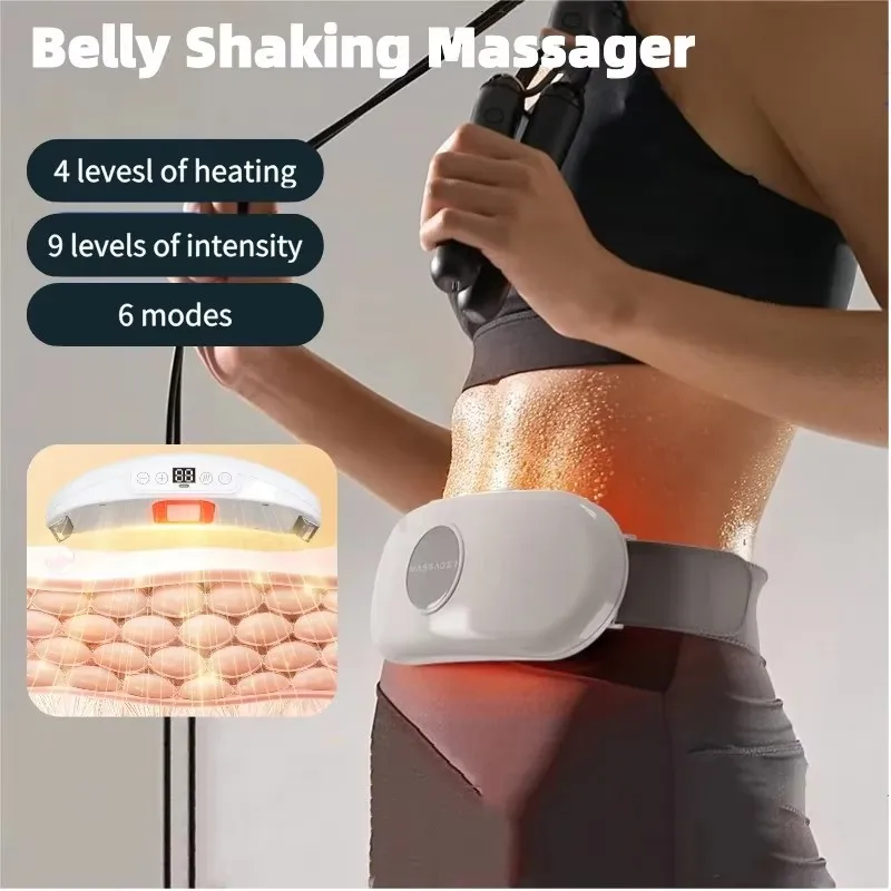 Electric Belly Shaking Massager Portable Wireless Abdominal Massage Belt Machine with Vibration Multi Modes Heated Fat Burner