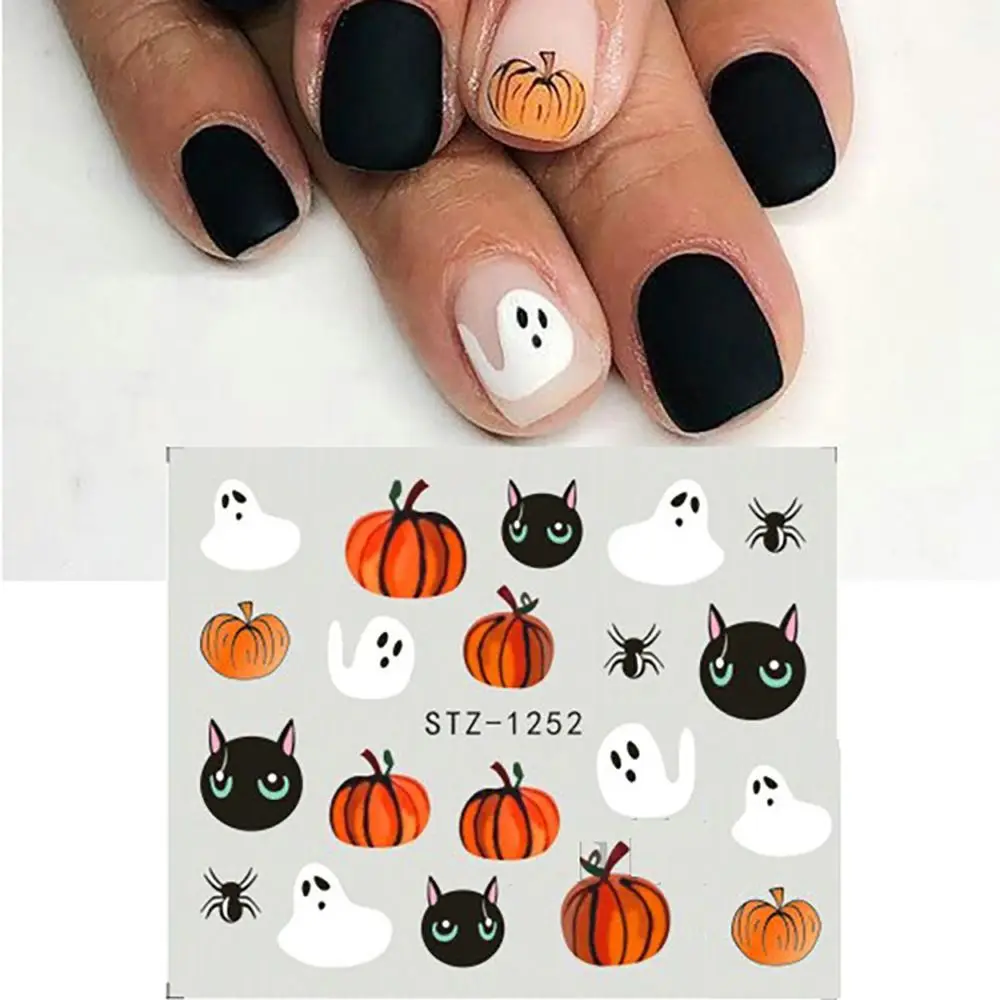 Halloween adesivos para nail art, decalques, web falsa, múmia, fantasma, decalques, acessórios