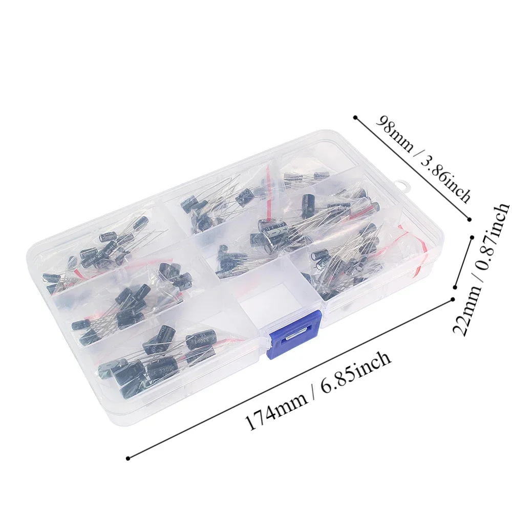 120PCS 16V-50V Aluminum Electrolytic Capacitor Set 12 Values 1uF-470uF ,0.22uF-470uF DIP Capacitors Assortment Kit