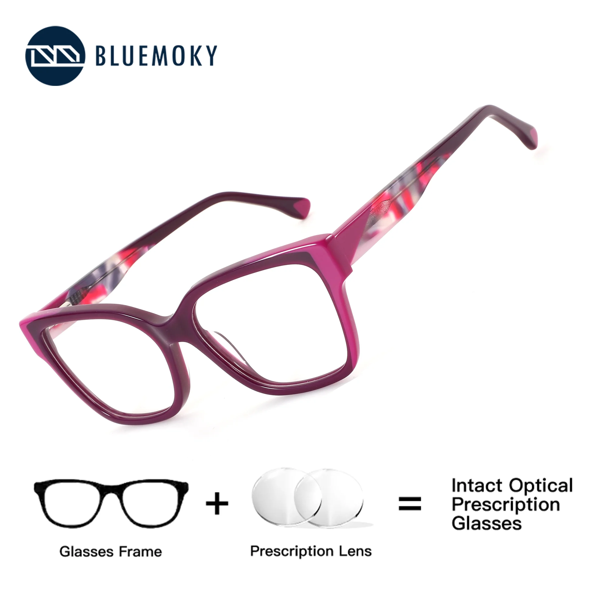

BLUEMOKY Female Square Prescription Eyeglasses Acetate Photochromic Blue Light Filter Progressive Optical Glass