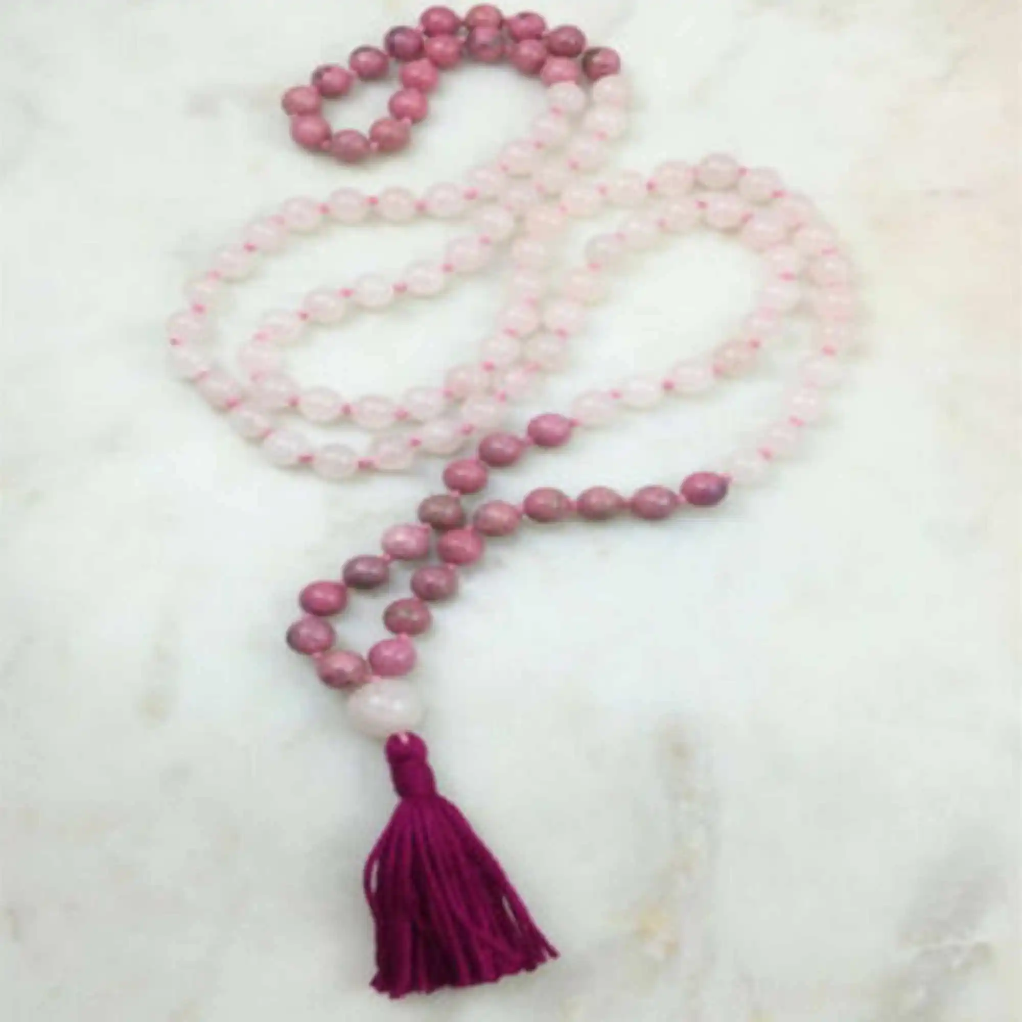 

8mm Rhodochrosite 108 Buddha Beads Tassels Necklace Wrist Sacred wear Yoga Pendant Spiritual Women Unisex Meditation Lariat Men