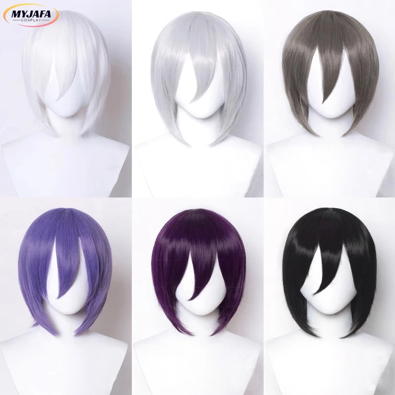 30cm Cosplay Wig Short Straight Multi-color Basic Unisex Wig Heat Resistant Synthetic Hair Halloween Party Wigs + Wig Cap