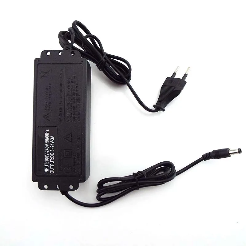 Universal Adjustable Power Supply Adapter AC 100V-240V to DC 3V-24V 3A Charger 5.5x2.1mm Jack to Plugs DC Female Connector C4