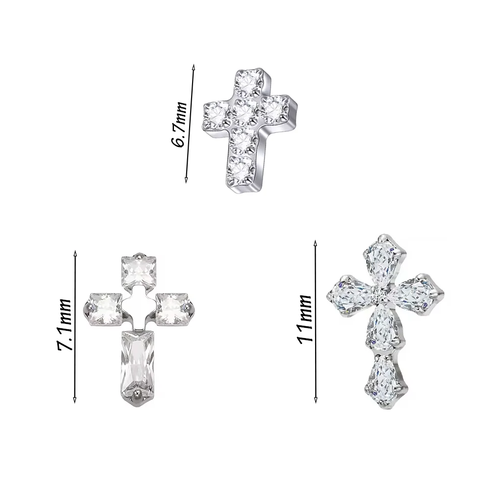 PUTITUP Official F136 Titanium Alloy Cross Zirconia Stud Earring Set Fashion Ear Cartilage Lip Stud Body Piercing Jewellery