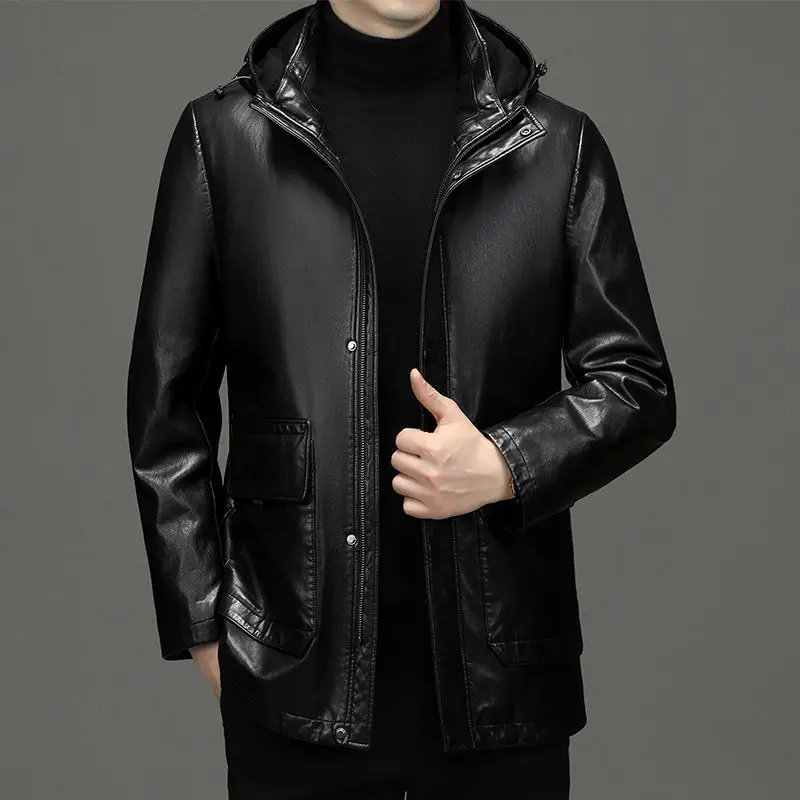 Men\'s Genuine Leather Jacket Hooded Down Jacket Coat Man Sheepskin Coat Windbreaker Male Winter Puffer Jacket Men Duck Down Coat