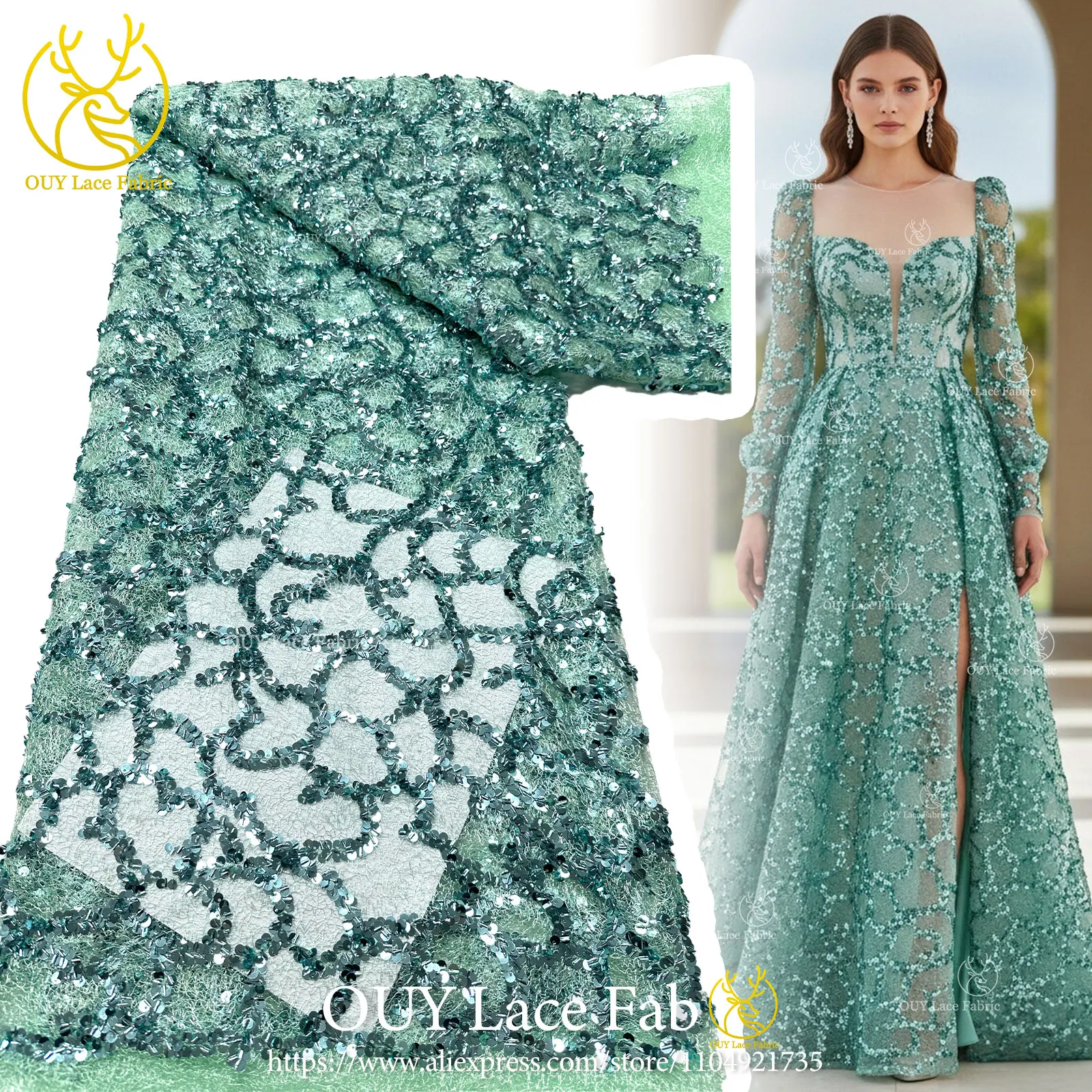 Wholesale French Lace Fabric 2026 High-Quality African Nigerian Sequined Lace Fabric Suitable for Party Gown Sewing Material