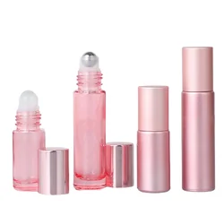 5/10ml Pink Glass Roll On Bottle Essential Oil Lip Gloss Refillable Tube Empty Jar Glass Perfume Bottle