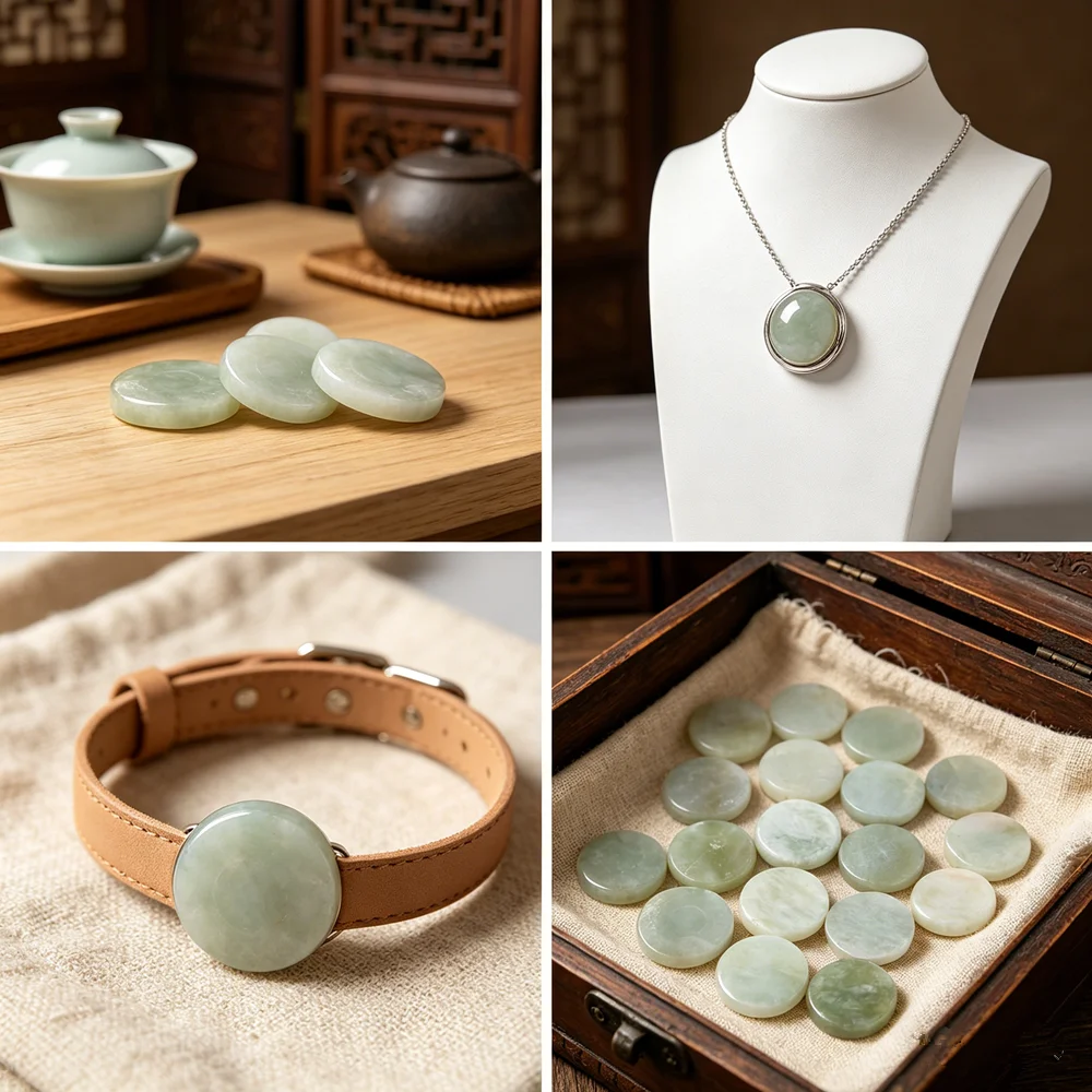 Natural Xiuyan Jade Stone Round Slice For Jewelry Making Ring Serpentine Rock Serpentinite Cutting Crafts Home Decoration Stone